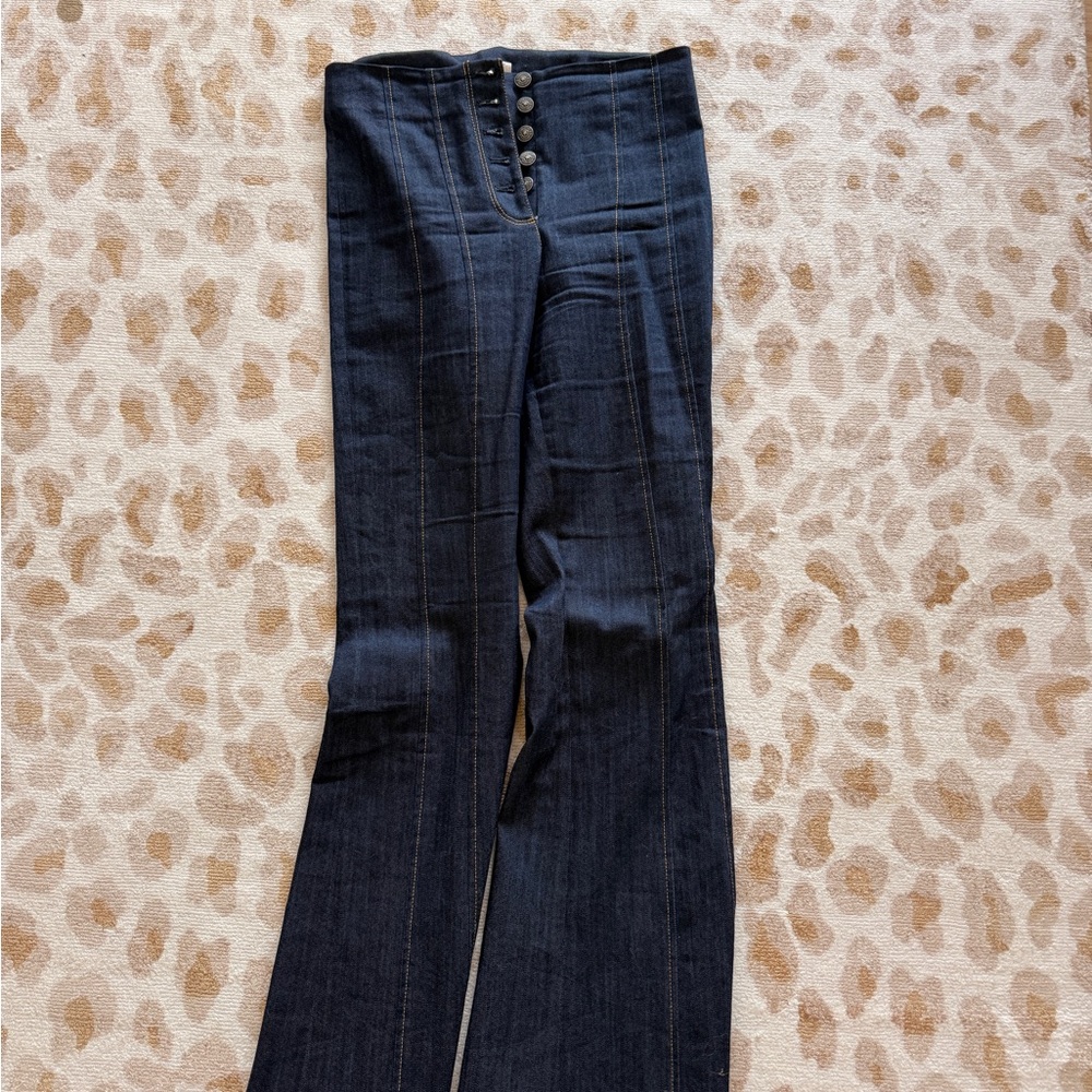 cinq a sept Dark Wash High-Rise Button-Front Flared Jeans